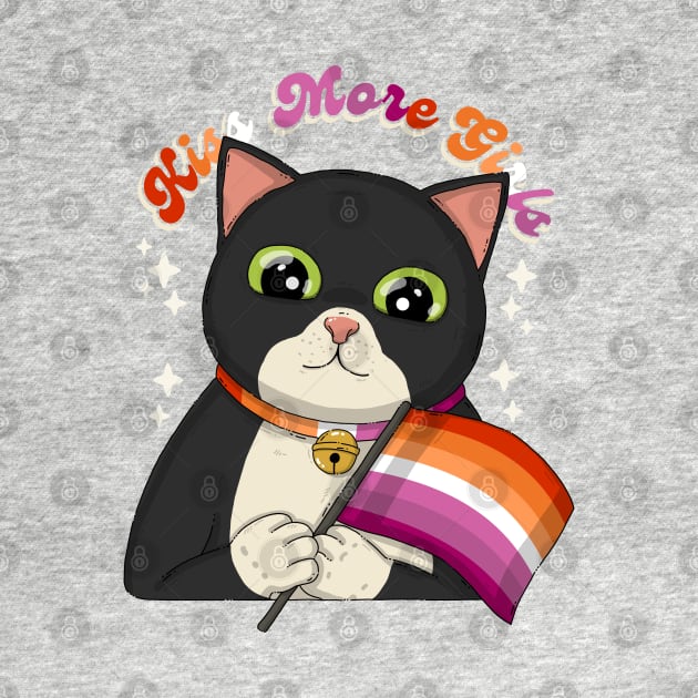 Kiss More Girls Lesbian Pride Cat by Japanese Neko